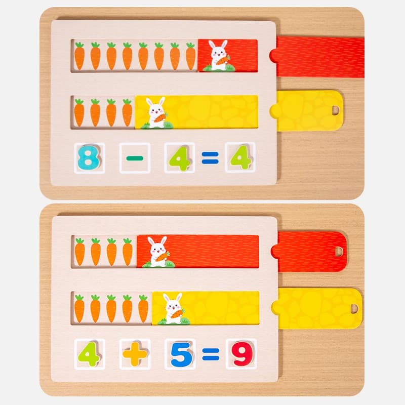 Drewniana Tablica Edukacyjna „Marchewki” do Nauki Dodawania i Odejmowania – Kolorowa Tablica z Liczbami dla Dzieci | Drewniana Zabawka Edukacyjna z Liczbami