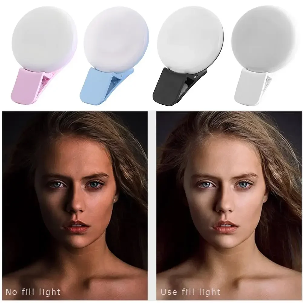Mini LED Ring Light do Selfie – Przenośna Lampka z 3-Stopniowym Ściemnianiem, Klips do Telefonu i Tabletu