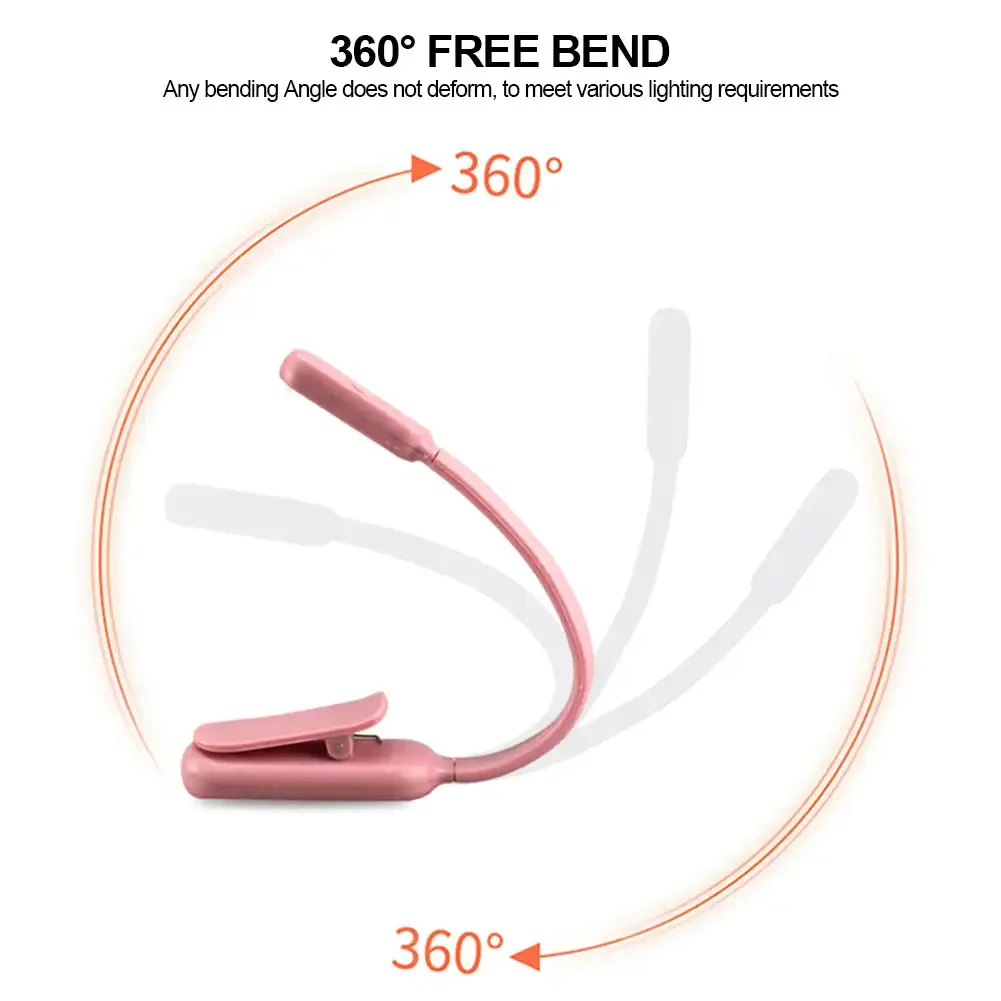 Mini LED Lampka Klipsowa do Książki – 3 Tryby Światła, Regulowana Jasność, Ładowalna, Idealna do Czytania w Podróży i w Sypialni