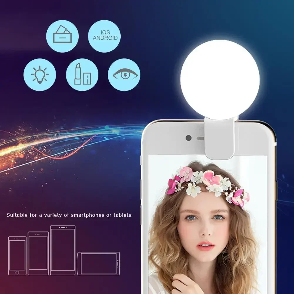 Mini LED Ring Light do Selfie – Przenośna Lampka z 3-Stopniowym Ściemnianiem, Klips do Telefonu i Tabletu