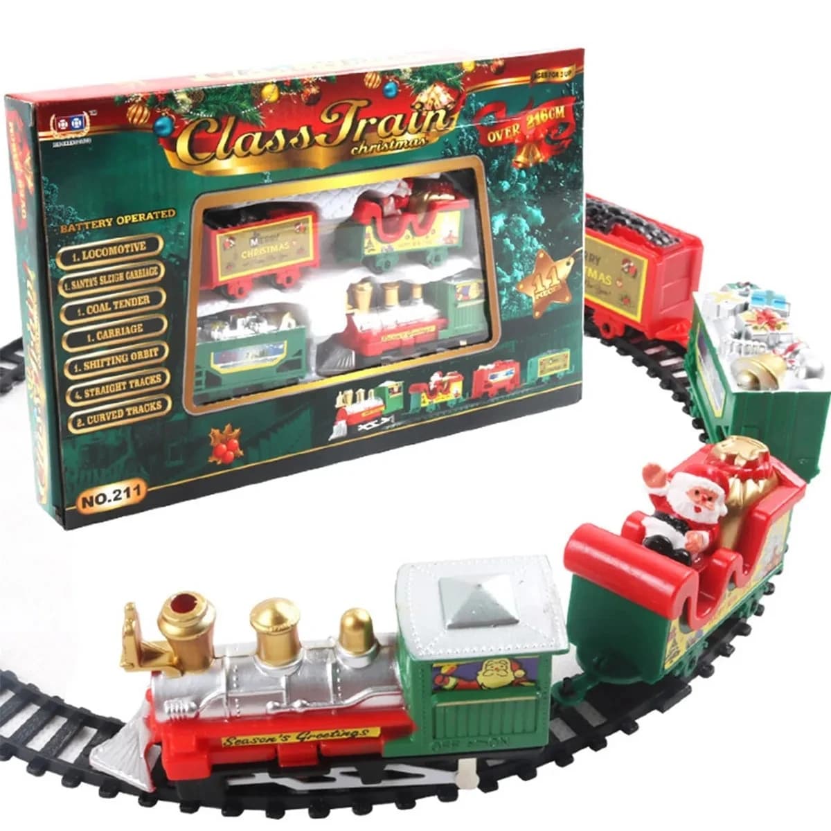 Electric Christmas Train Toy Set with Light Sound Train Track Set DIY Railway Tracks Educational Toys for Kids Party Xmas Gifts
